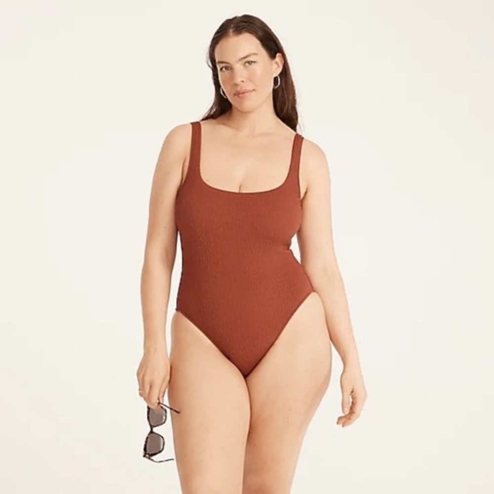 J Crew Textured Square Neck One Piece Swim Suit Clay NWOT 10